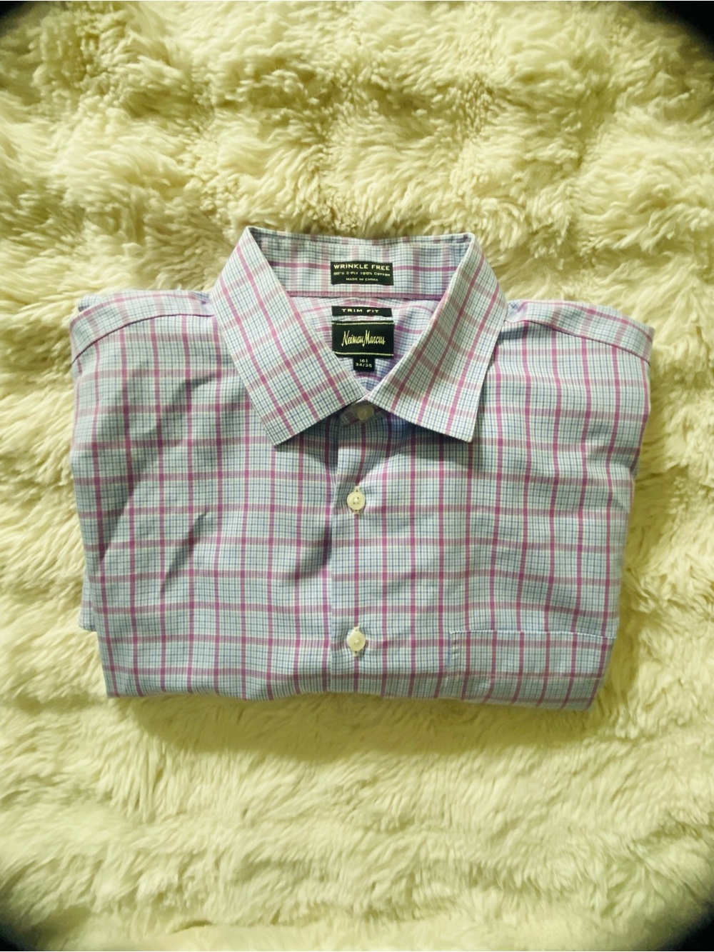 Neiman Marcus Men's Blue & Pink Checked Dress Shirt